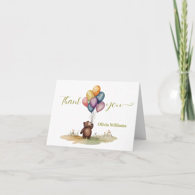Carte De Remerciements Baby shower neutre de l'ours (Devant)