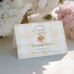 Carte De Remerciements Baby Shower Neutre en Gingham Beige et Thème de l'