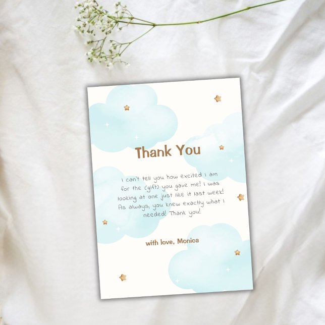 Carte De Remerciements Baby shower Neutre Étoiles Neuf Étoiles Neuf Étoil (Gender Neutral Cloud Nine Stars Baby Shower Thank You Card)