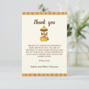 Carte De Remerciements Baby shower neutre genre carrousel mignon
