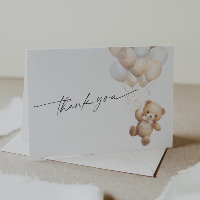 Carte De Remerciements Baby shower Neutre Genre Teddy Bear Thème (Beige We Can Bearly Wait, Teddy Bear Gender Neutral baby Shower Thank you Cards.)