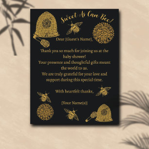 Carte De Remerciements Baby shower noir vintage Honeypeb Bee
