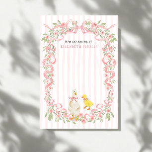 Carte De Remerciements Baby Shower Oie Florale Ruban Rose