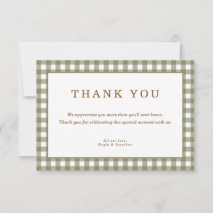Carte De Remerciements Baby shower Olive Green En vichy