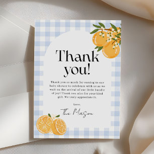 Carte De Remerciements Baby-Shower Orange Citron Gingham