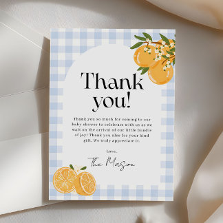 Carte De Remerciements Baby-Shower Orange Citron Gingham