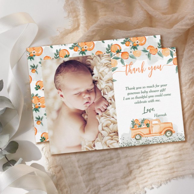 Carte De Remerciements Baby shower orange de Little Cutie (Créateur téléchargé)