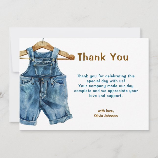 Carte De Remerciements Baby shower Ouest Blue Jean Boy (Devant)