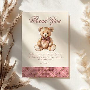 Carte De Remerciements Baby Shower Ours Brun Rose Vintage