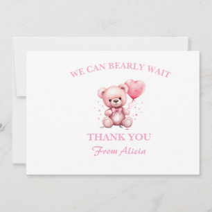 Carte De Remerciements Baby Shower Ours d'Agrippage Rose
