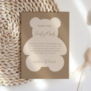 Carte De Remerciements Baby Shower Ours en peluche beige à peine attendu