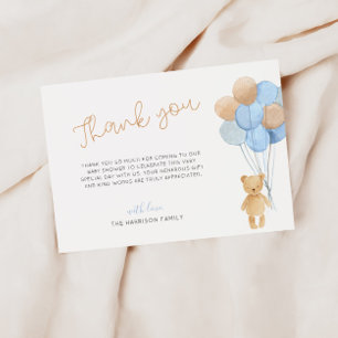 Carte De Remerciements Baby shower Ours en peluche bleu clair ballons bei
