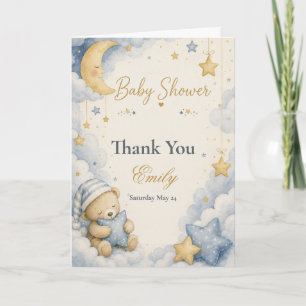 Carte De Remerciements Baby Shower Ours en Peluche Céleste