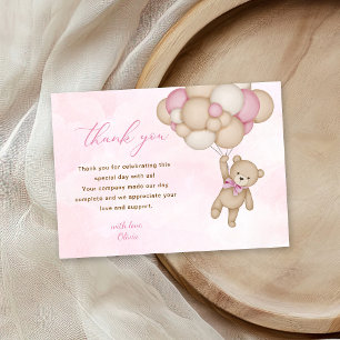 Carte De Remerciements Baby Shower Ours en Peluche Rose