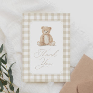 Carte De Remerciements Baby Shower Ours en Vichy Neutre