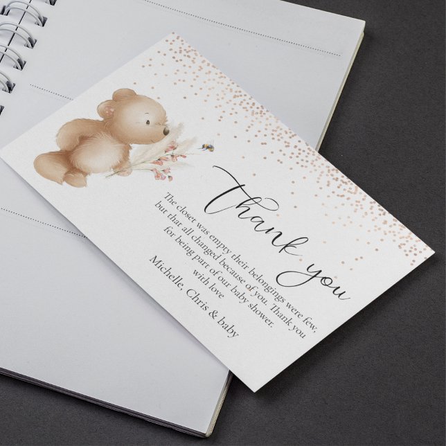 Carte De Remerciements Baby Shower Ours et Abeille (Créateur téléchargé)