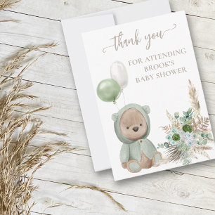 Carte De Remerciements Baby Shower Ours Vert Bohème Ourson