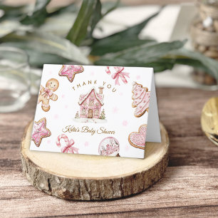 Carte De Remerciements Baby Shower Pain d'épice de Noël rose