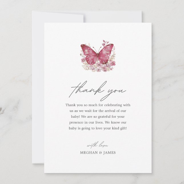Carte de remerciements Baby shower papillon (Devant)