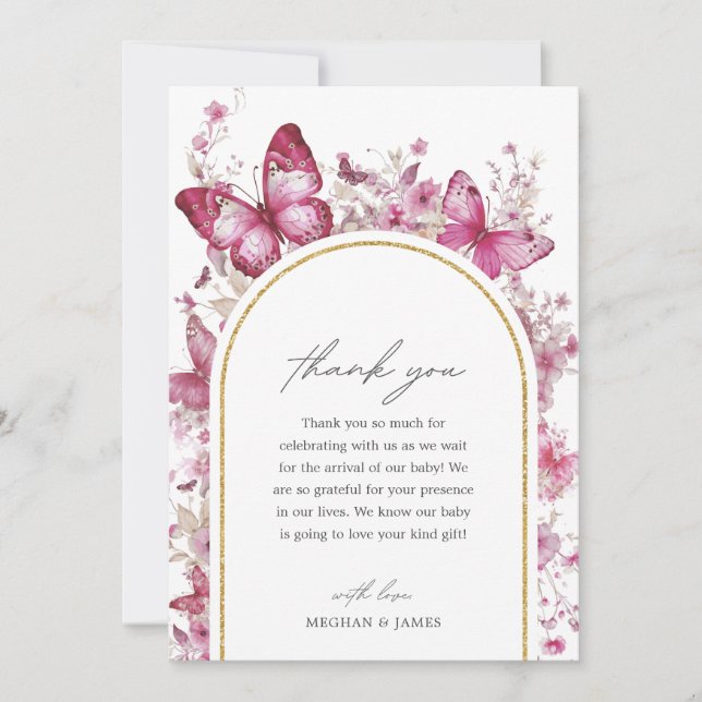 Carte de remerciements Baby shower papillon (Devant)