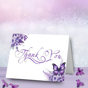 Carte De Remerciements Baby shower papillon Élégant violet Floral