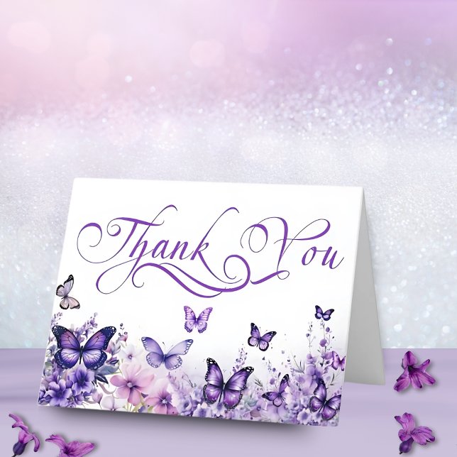 Carte De Remerciements Baby shower papillon Élégant violet Floral (Créateur téléchargé)