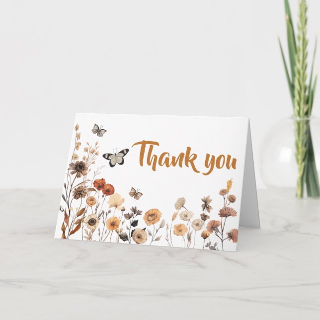 Carte De Remerciements Baby shower papillon fleur sauvage (Devant)