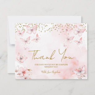 Carte de remerciements Baby shower papillon rose