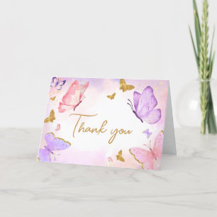 Carte De Remerciements Baby shower papillon violet rose or
