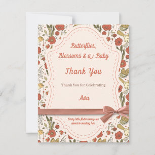 Carte De Remerciements Baby Shower   Papillons & Fleurs Poétique Floral