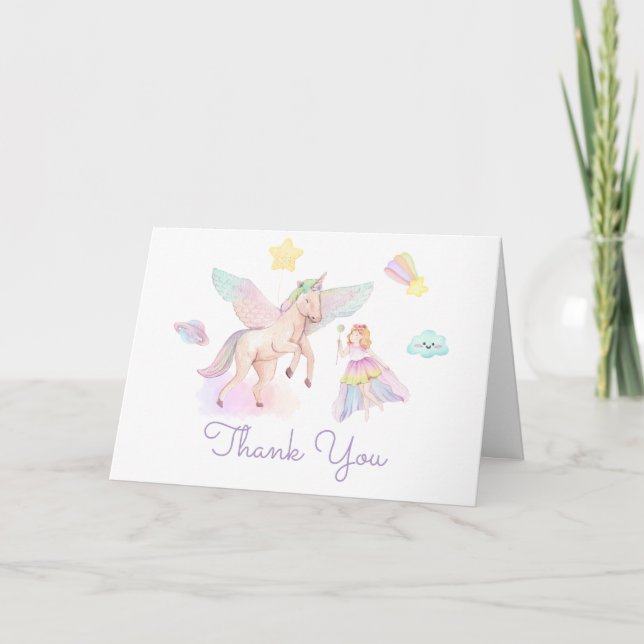 Carte De Remerciements Baby shower Pastel Princess Unicorn (Devant)