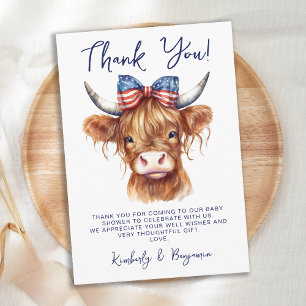 Carte De Remerciements Baby shower Patriotique Highland Cow