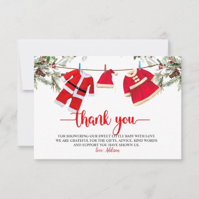 Carte De Remerciements Baby shower père Noël, Baby shower de Noël (Devant)