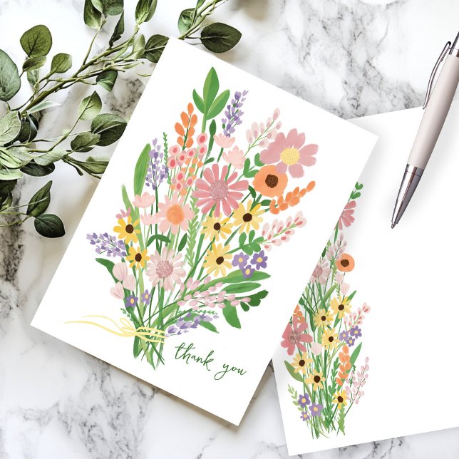 Carte De Remerciements Baby shower personnalisé peint à la main fleur sau (Wildflowers Handpainted Custom Baby Shower Thank You Note Card
)