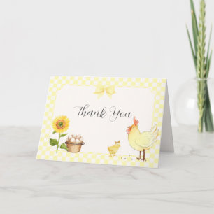 Carte De Remerciements Baby Shower Petit Poussin à Carreaux Jaunes Tourne
