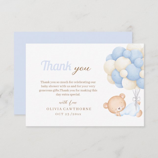 Carte De Remerciements Baby shower Petit Teddy  (Devant / Derrière)