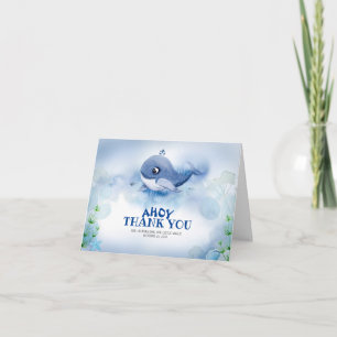 Carte De Remerciements Baby shower Petite baleine Aquarelle bleu