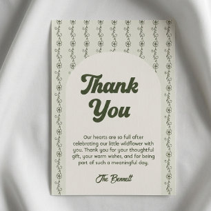 Carte De Remerciements Baby Shower Petite Fleur Sauvage Verte