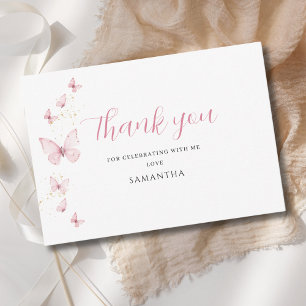 Carte De Remerciements Baby Shower Petite Papillon Rose Fille