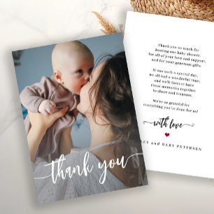 Carte De Remerciements Baby shower photo avec écriture moderne 