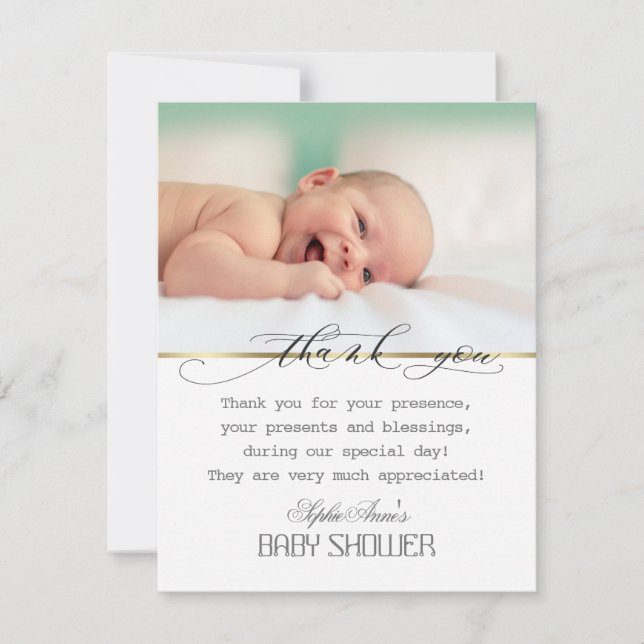 Carte De Remerciements Baby shower photo Charm Green Frame Gold (Devant)