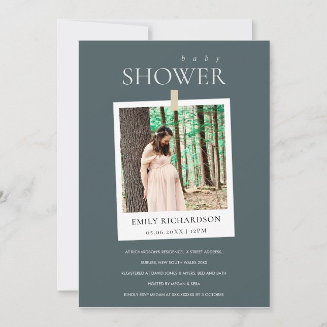 CARTE DE REMERCIEMENTS BABY SHOWER PHOTO CHIC GRAY MINIMAL PERSONNALISÉ I (Devant)