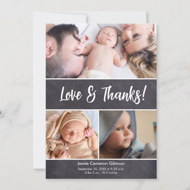 Carte De Remerciements Baby shower photo Collage d'amour vertical et merc (Devant)