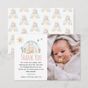 Carte De Remerciements Baby shower photo de lapin en aquarelle mignonne