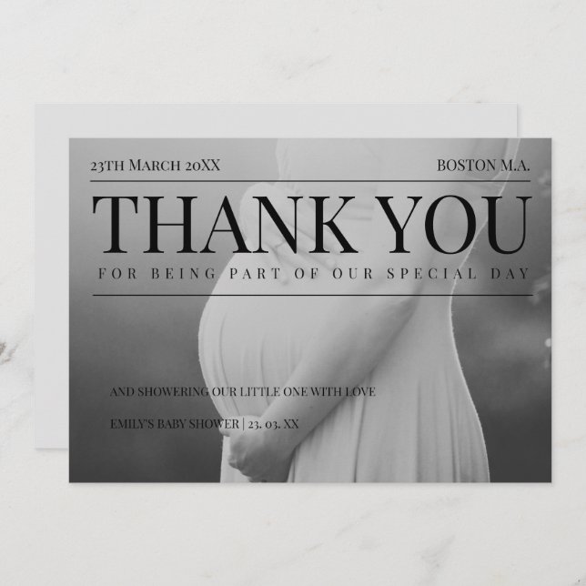 Carte De Remerciements Baby shower photo de magazine unique (Devant / Derrière)