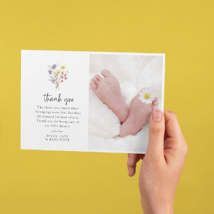 Carte De Remerciements Baby shower photo Fleur sauvage doux