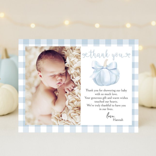 Carte De Remerciements Baby shower photo Little Citrouille Blue Bow (Créateur téléchargé)