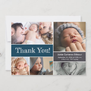 Carte De Remerciements Baby shower photo personnalisé bleu foncé