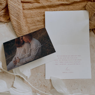 Carte De Remerciements Baby shower photo plié de police rose blanc