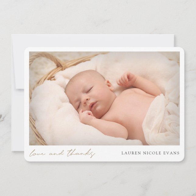 Carte De Remerciements Baby shower photo Simple Modern Gold Script (Devant)